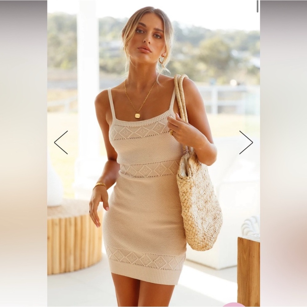 Hello Molly Venus Retrograde Knit Dress Beige